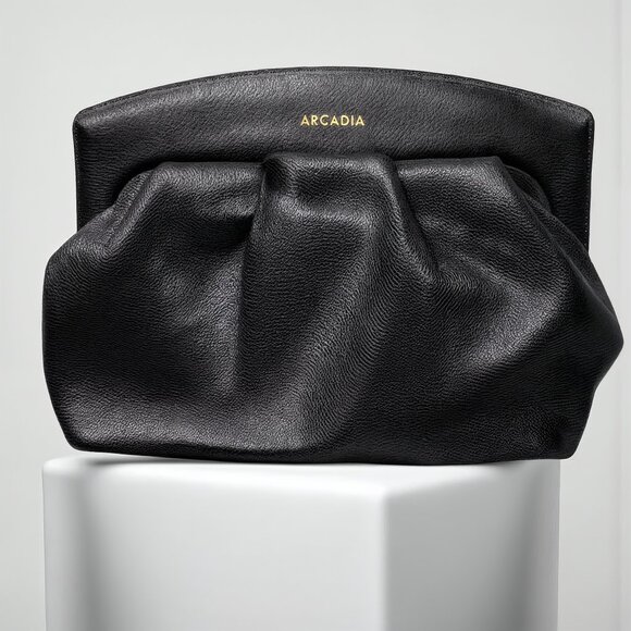 Arcadia Black Leather Clutch Bag Women’s Minimalist Fold over Evening Purse - Picture 4 of 4